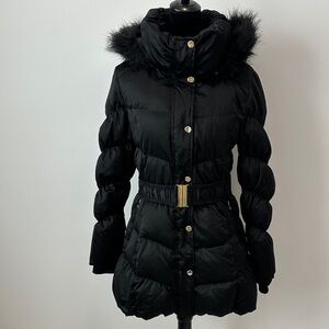 Bebe Black Puffer Jacket with Faux Fur Trim